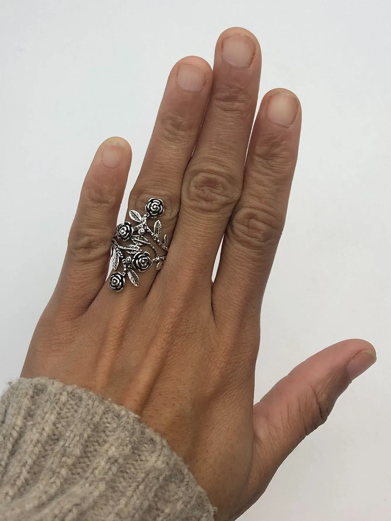 Silver Rose Ring - Long Flower Ring - Silver Flower Ring