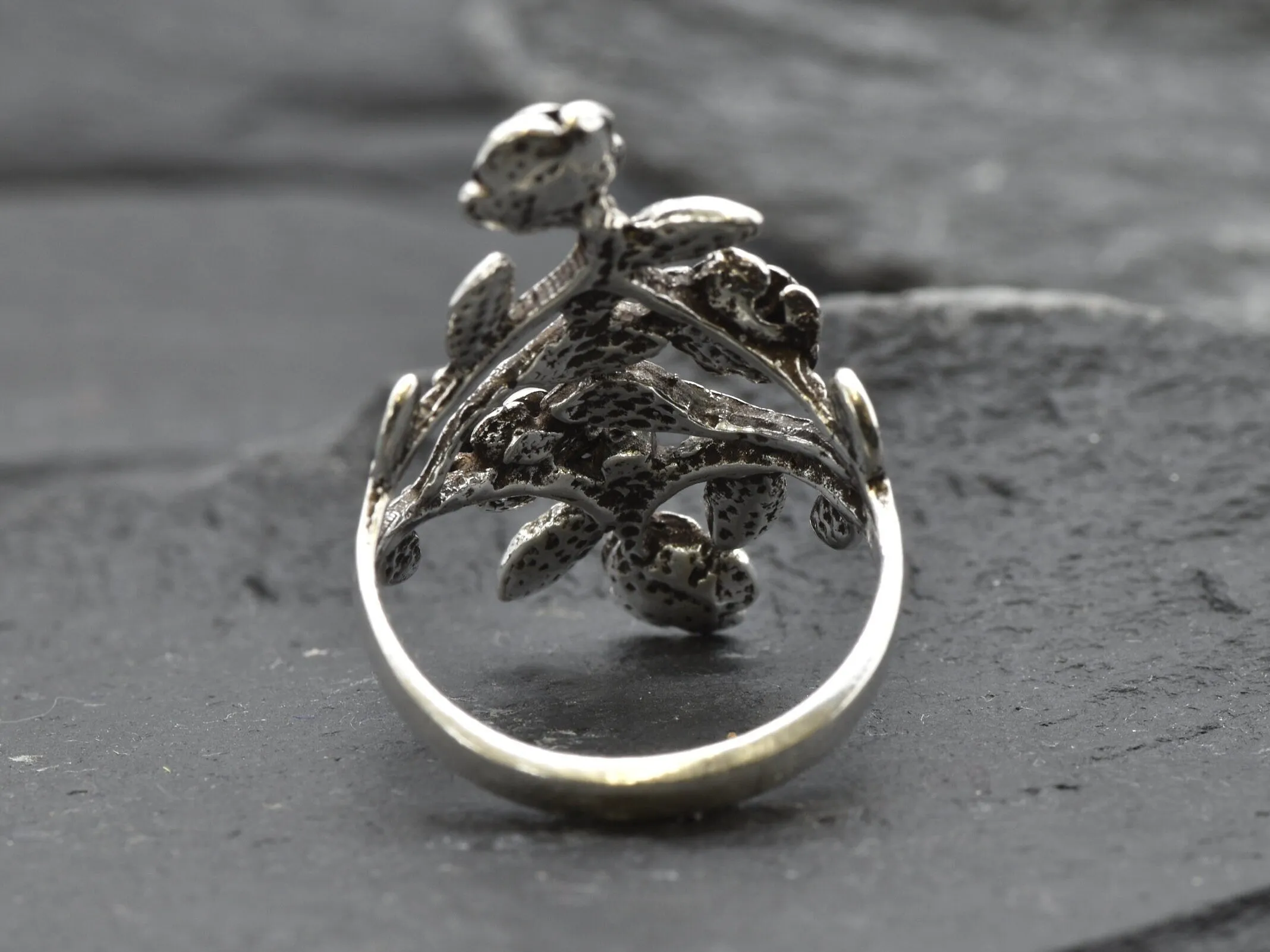 Silver Rose Ring - Long Flower Ring - Silver Flower Ring