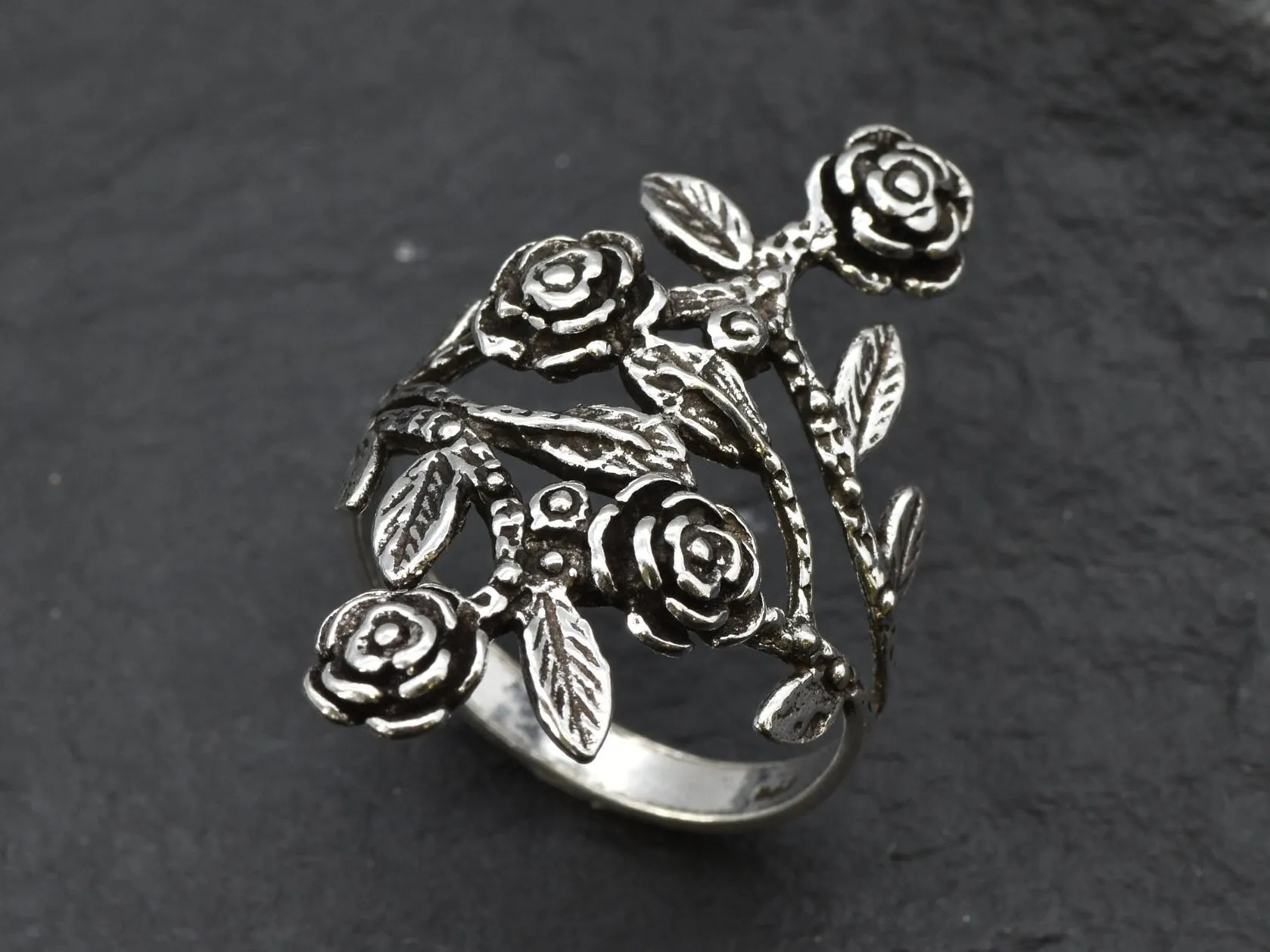 Silver Rose Ring - Long Flower Ring - Silver Flower Ring