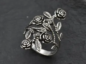 Silver Rose Ring - Long Flower Ring - Silver Flower Ring