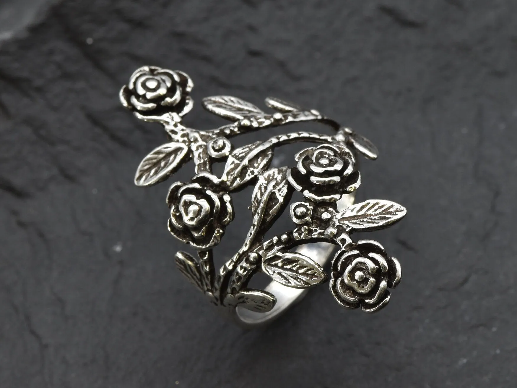 Silver Rose Ring - Long Flower Ring - Silver Flower Ring