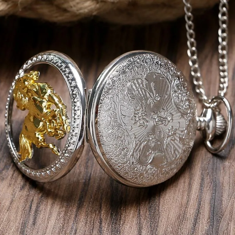 Silver Steampunk Quartz Pocket Watch - Freedom