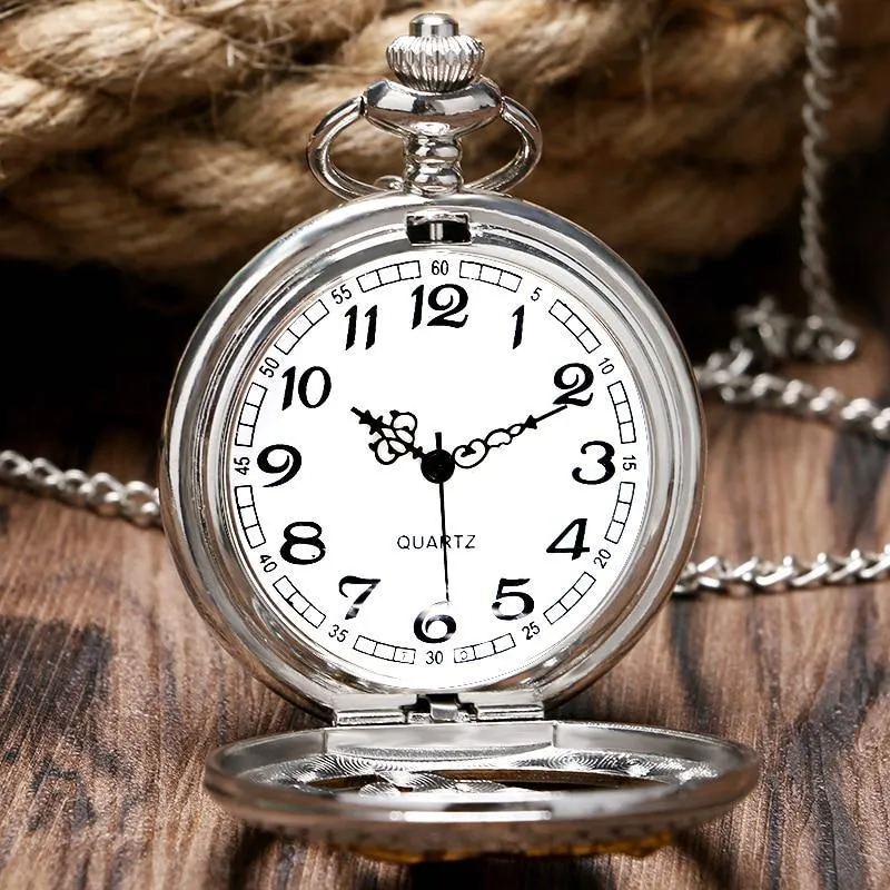 Silver Steampunk Quartz Pocket Watch - Freedom