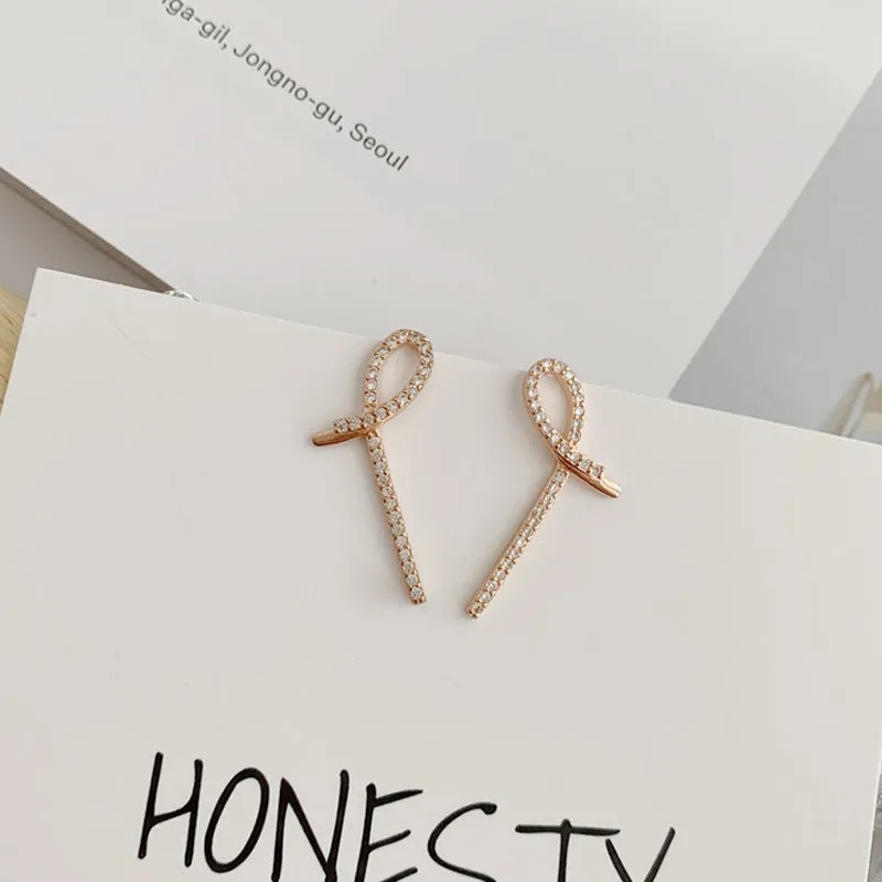 Simple Knot with Zircon Silver Studs Earrings for Women