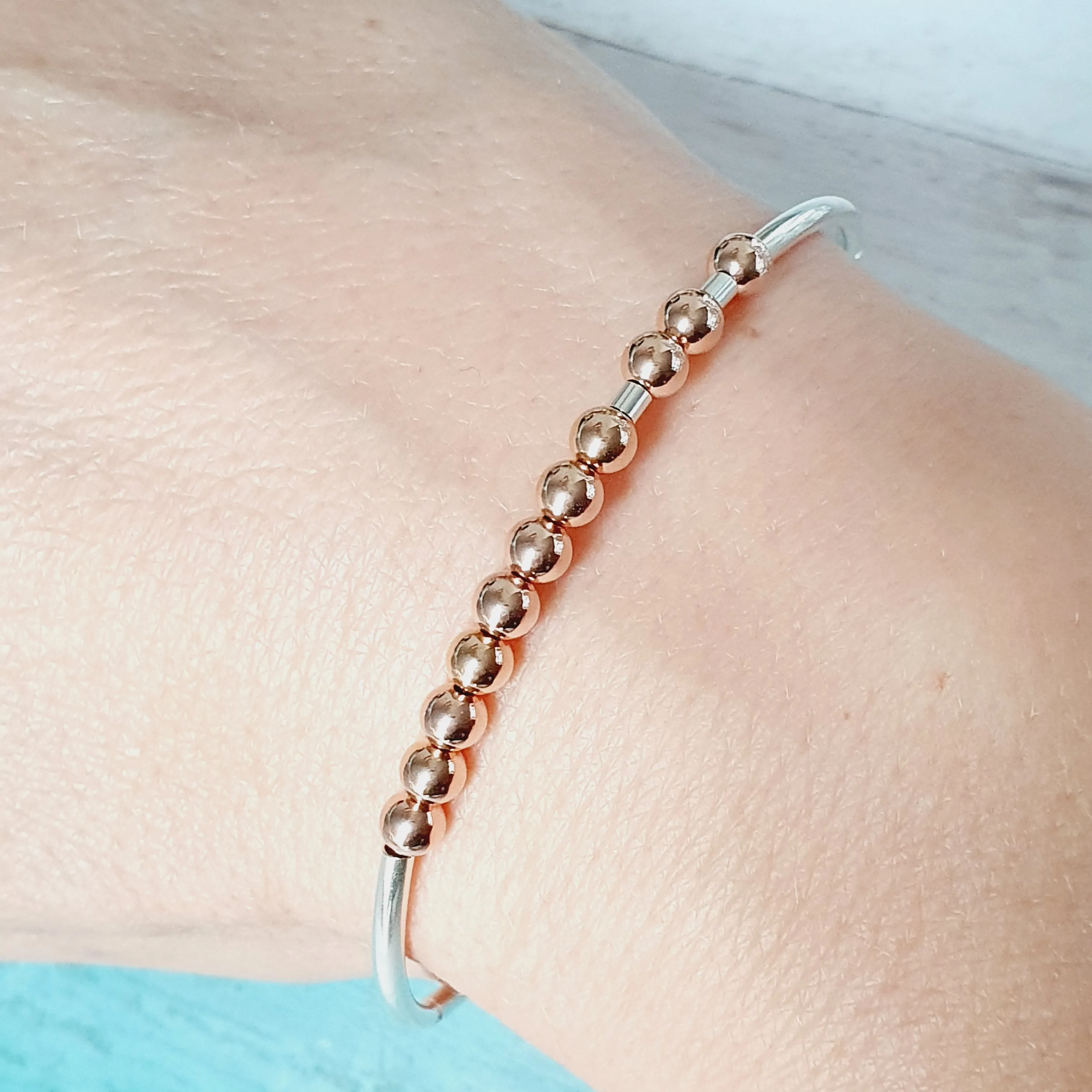 Sister! Silver & Rose Gold Morse Code Bracelet