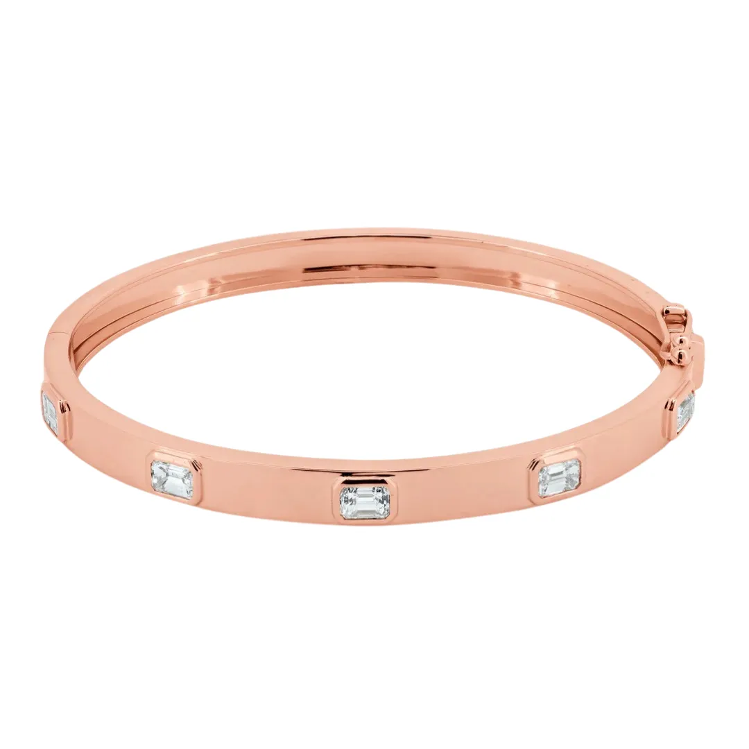 Sleek Emerald Cut Diamond Inlay Hinge Cuff Bracelet