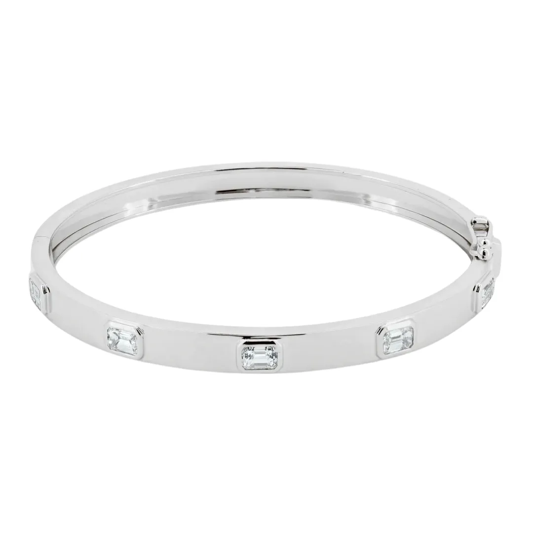 Sleek Emerald Cut Diamond Inlay Hinge Cuff Bracelet
