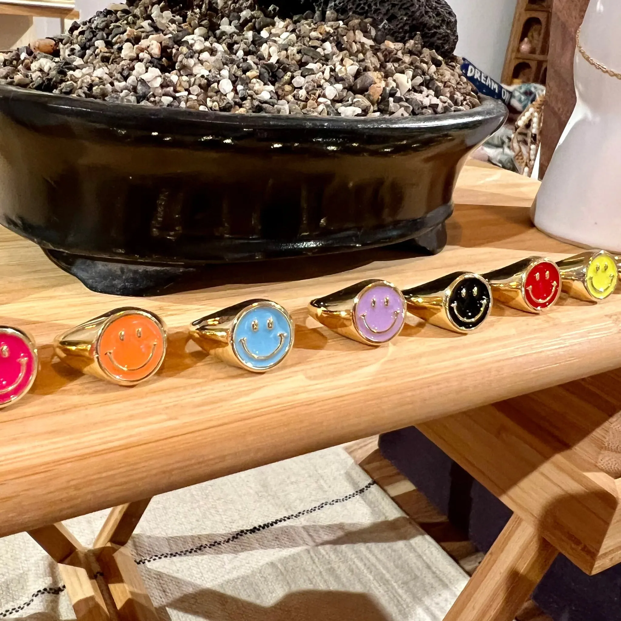 Smiley Face Enamel Ring - Lavender
