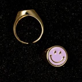 Smiley Face Enamel Ring - Lavender