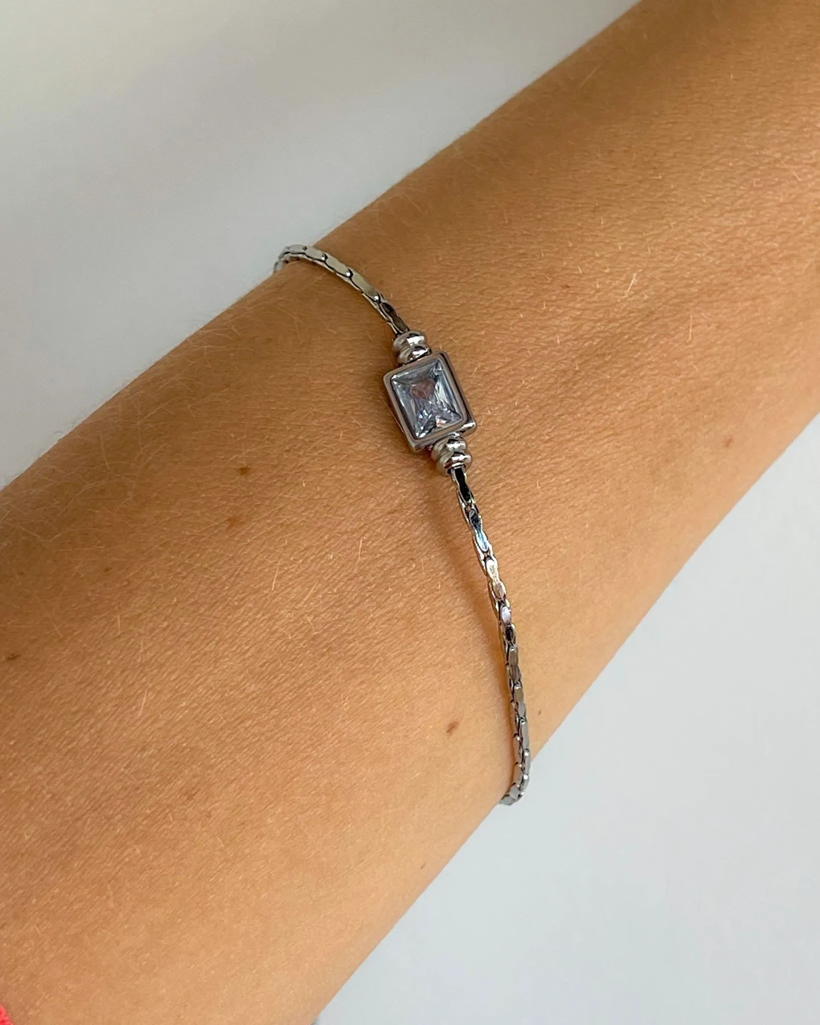 SQUARE DIAMOND PENDANT BRACELET STAINLESS STEEL