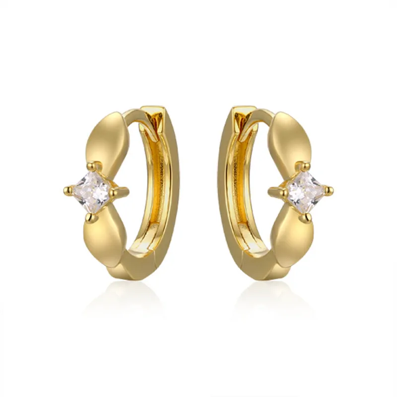 Square Zircon Bow Silver Hoop Earrings for Women