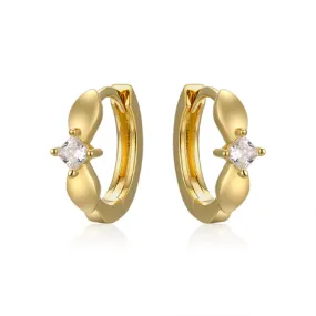 Square Zircon Bow Silver Hoop Earrings for Women
