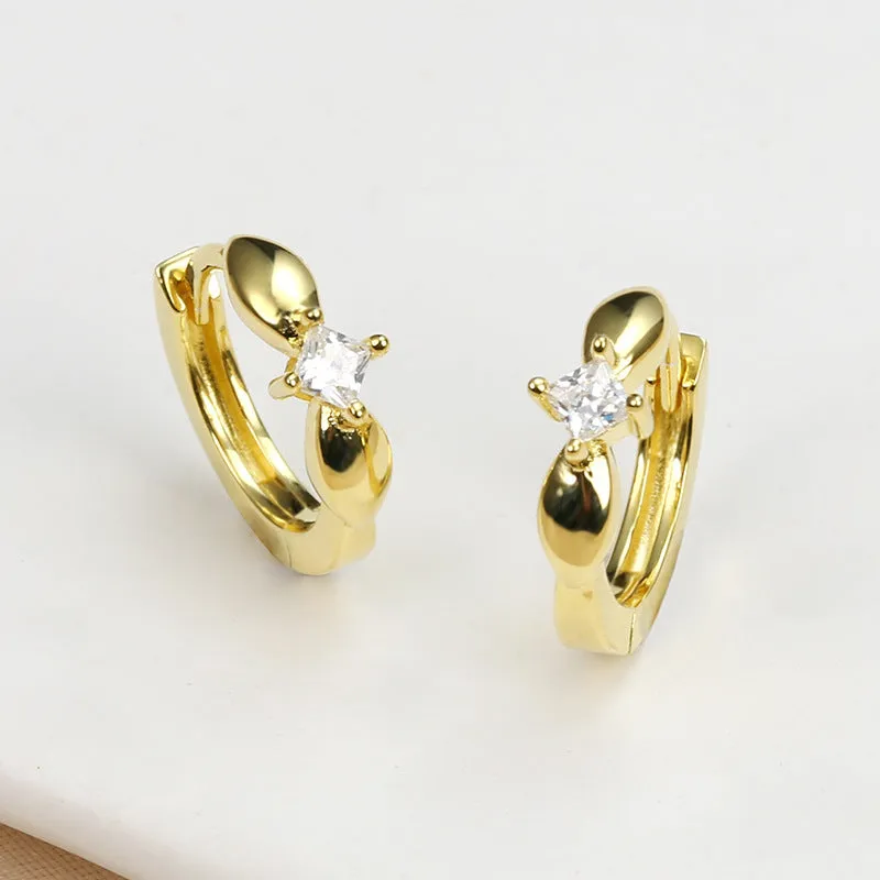 Square Zircon Bow Silver Hoop Earrings for Women