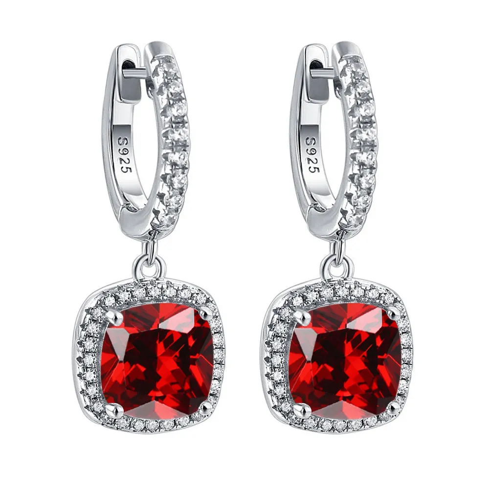 Square Zircon Soleste Halo Pendant Silver Hoop Earrings for Women
