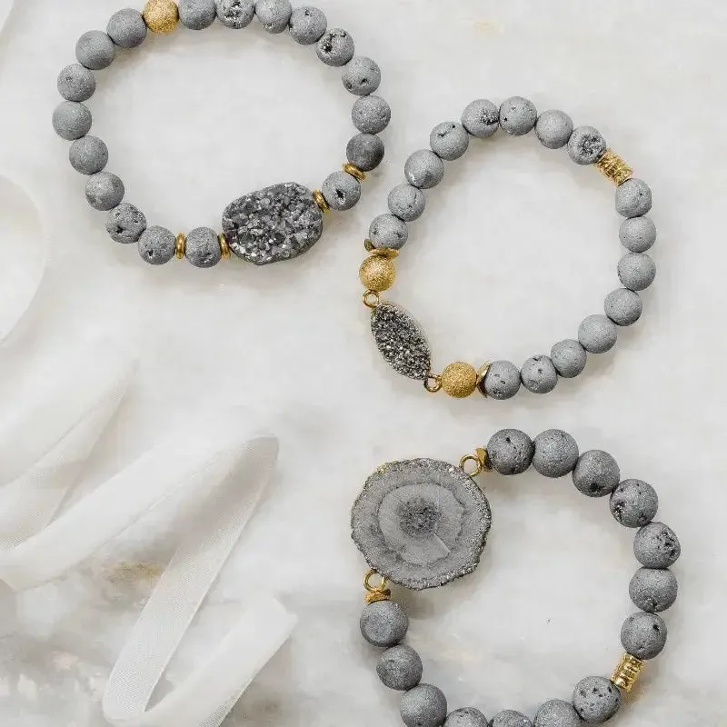 Starburst: Druzy Grey Stretch Bracelet