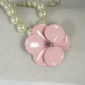 Statement Pearl Necklace  With Pink Poppy Pendant