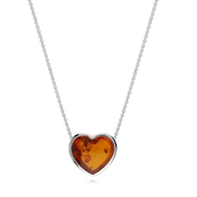 Sterling Silver Amber Hooked-Bail Heart Pendant