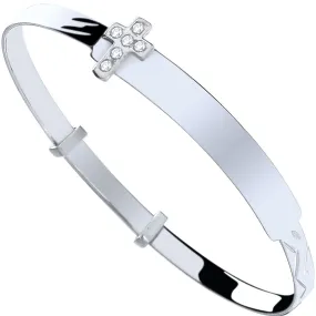 Sterling Silver Baby ID Bangle with CZ Cross