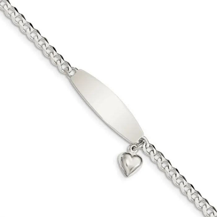 Sterling Silver Heart Charm ID Bracelet - 7.5in