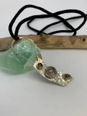 Sterling Silver Rutile Quartz and Green Tourmaline Pendant Necklace