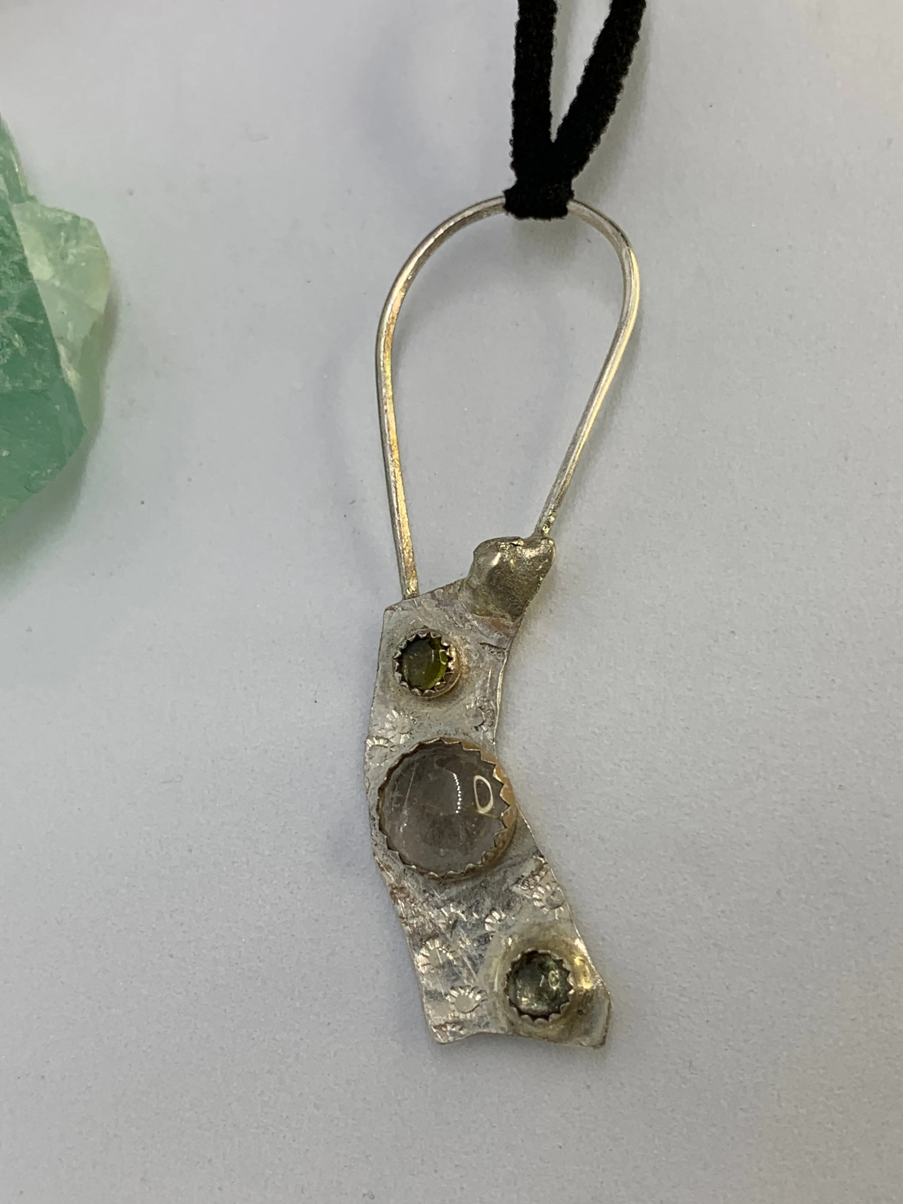 Sterling Silver Rutile Quartz and Green Tourmaline Pendant Necklace