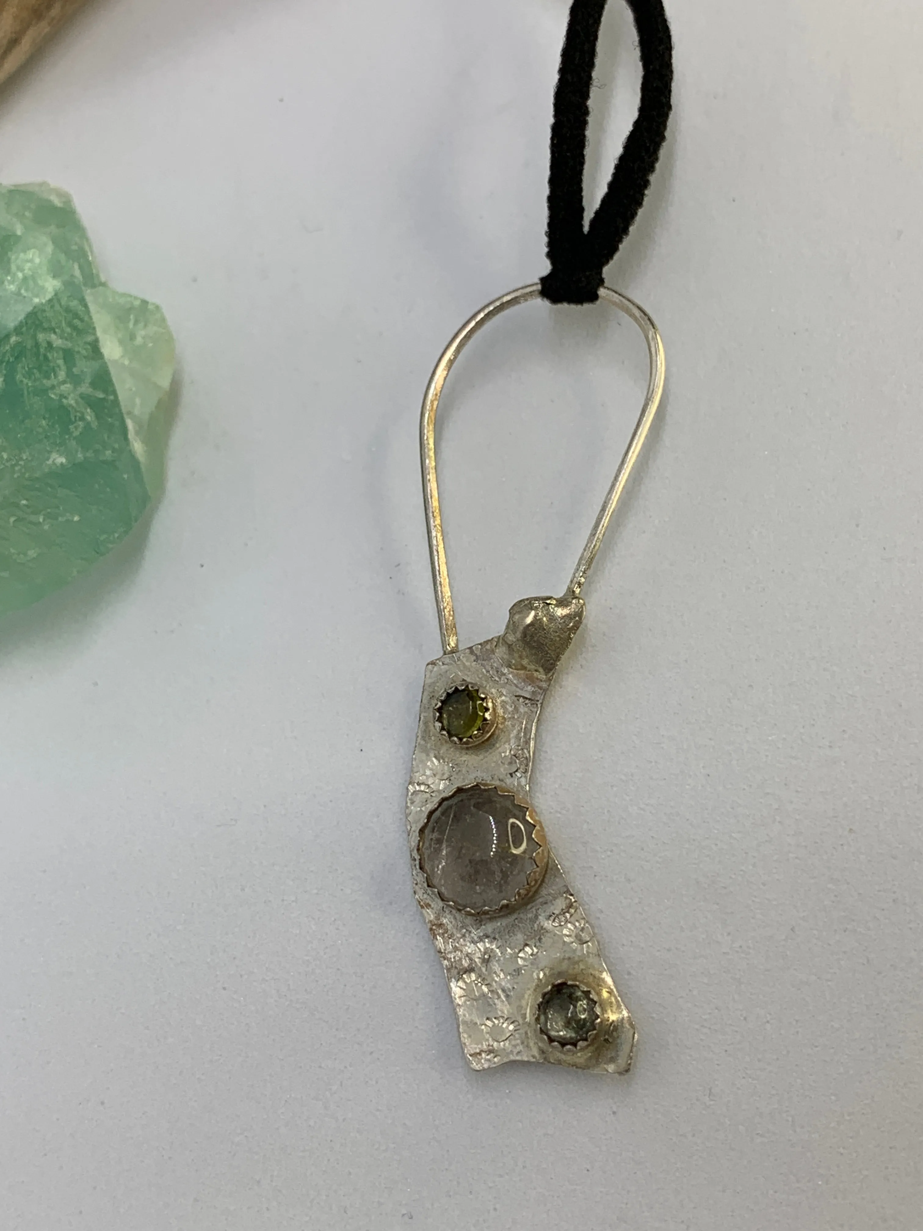 Sterling Silver Rutile Quartz and Green Tourmaline Pendant Necklace