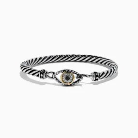 Sterling Silver Sapphire and Diamond Evil Eye Bangle, 0.20 TW