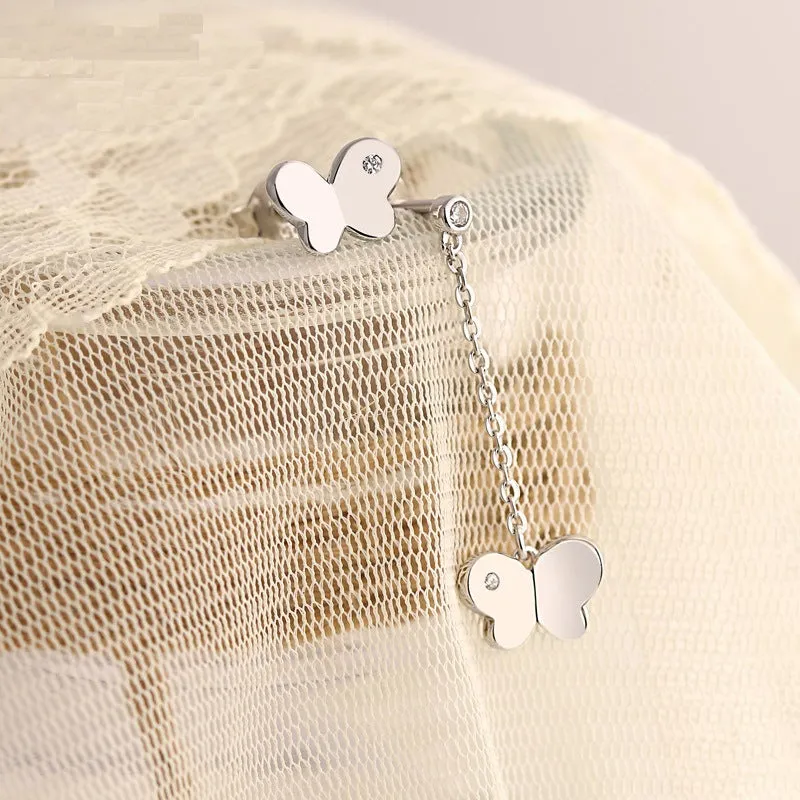 Tassel Asymmetric Butterfly Silver Drop Earrings for Women