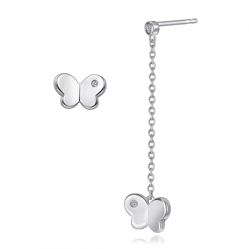 Tassel Asymmetric Butterfly Silver Drop Earrings for Women