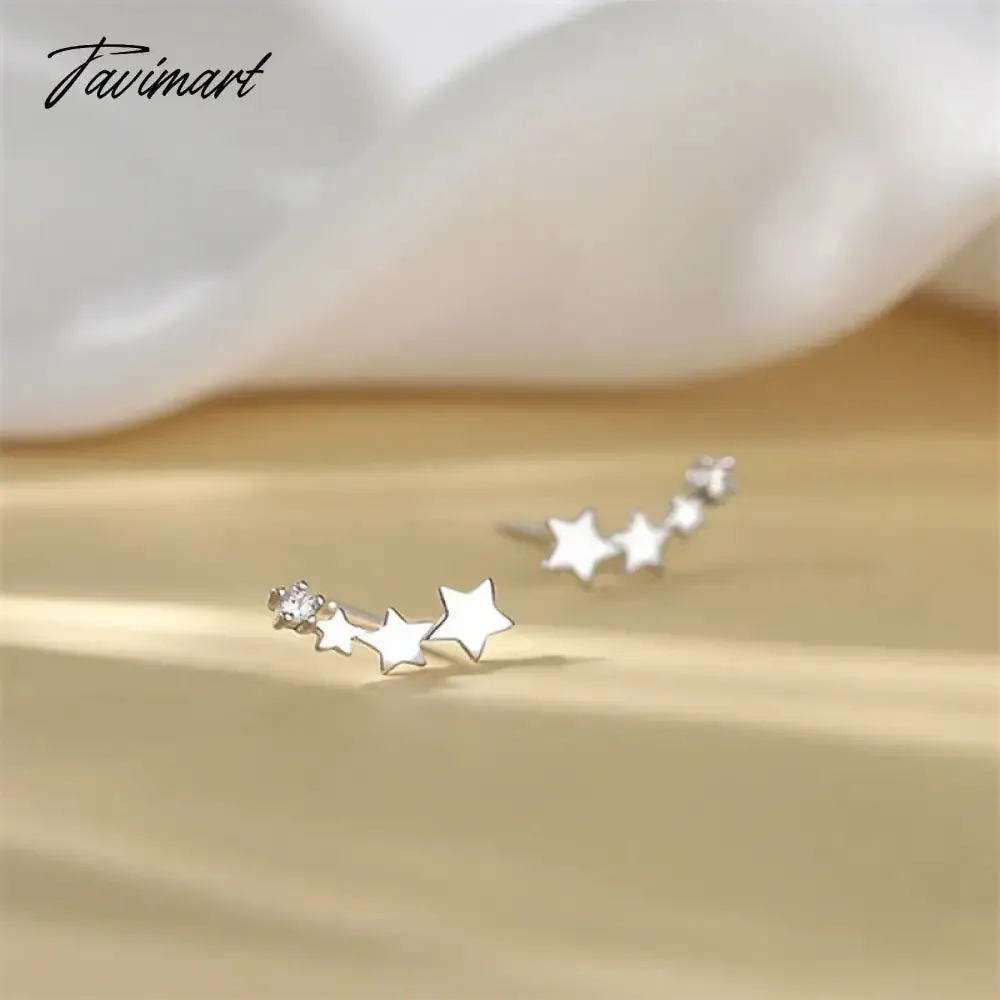 Tavimart Needle Exquisite Shining Zircon Stars Stud Earrings Girls Simple Design Earrings Women New Korean Trendy Y2K Jewelry