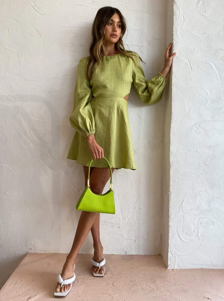 The Wolf Gang Safi Linen Cut Out Dress in Pistachio