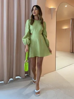 The Wolf Gang Safi Linen Cut Out Dress in Pistachio