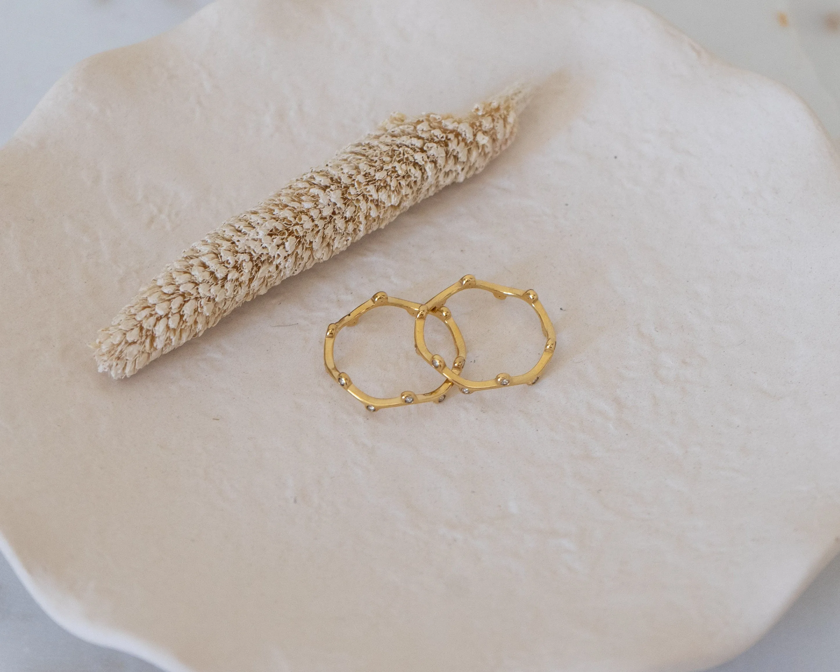 Thin Branch CZ Gold Stacking Ring - 18K Gold Plated Stainless Steel Band