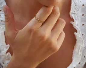 Thin Branch CZ Gold Stacking Ring - 18K Gold Plated Stainless Steel Band