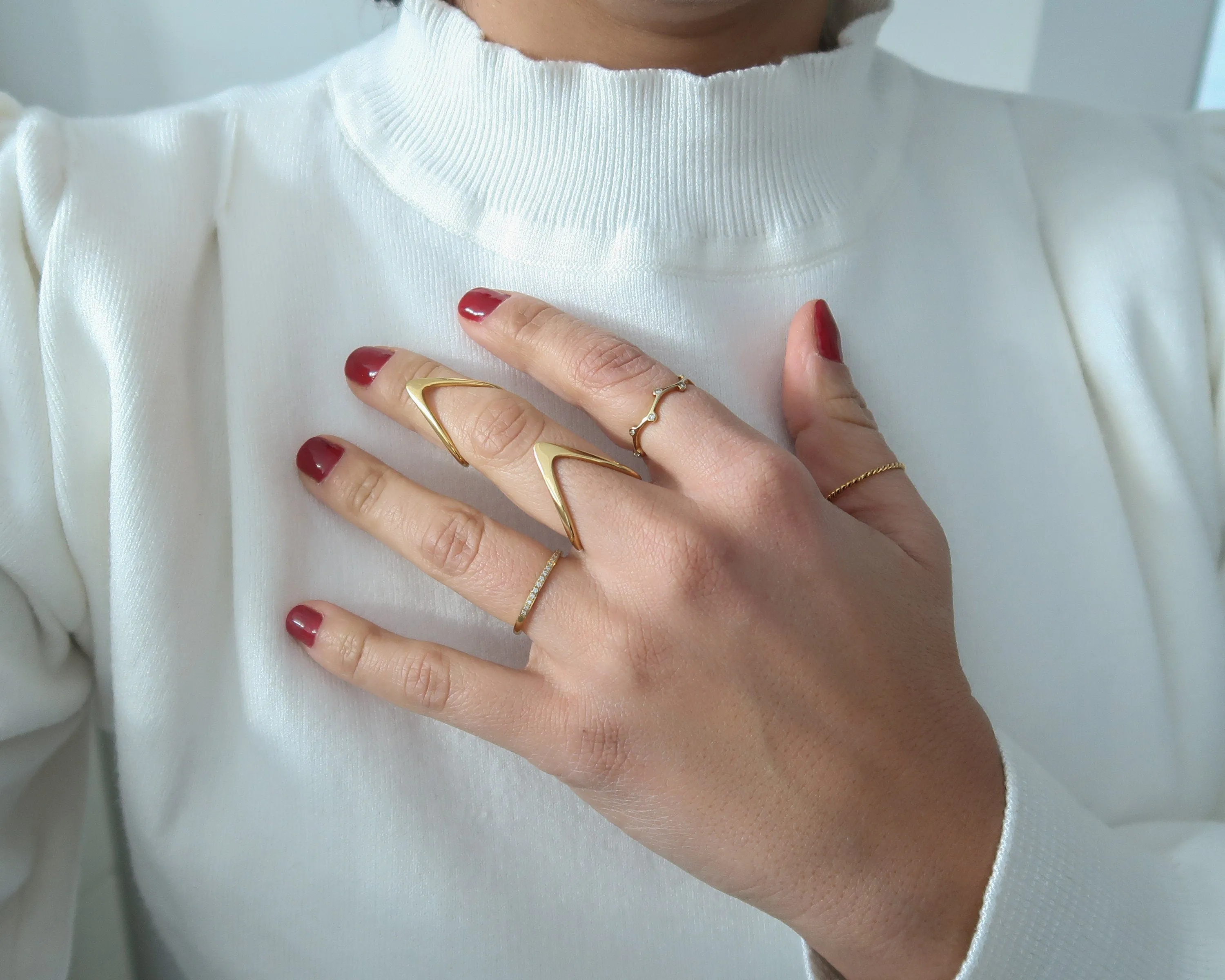 Thin Branch CZ Gold Stacking Ring - 18K Gold Plated Stainless Steel Band
