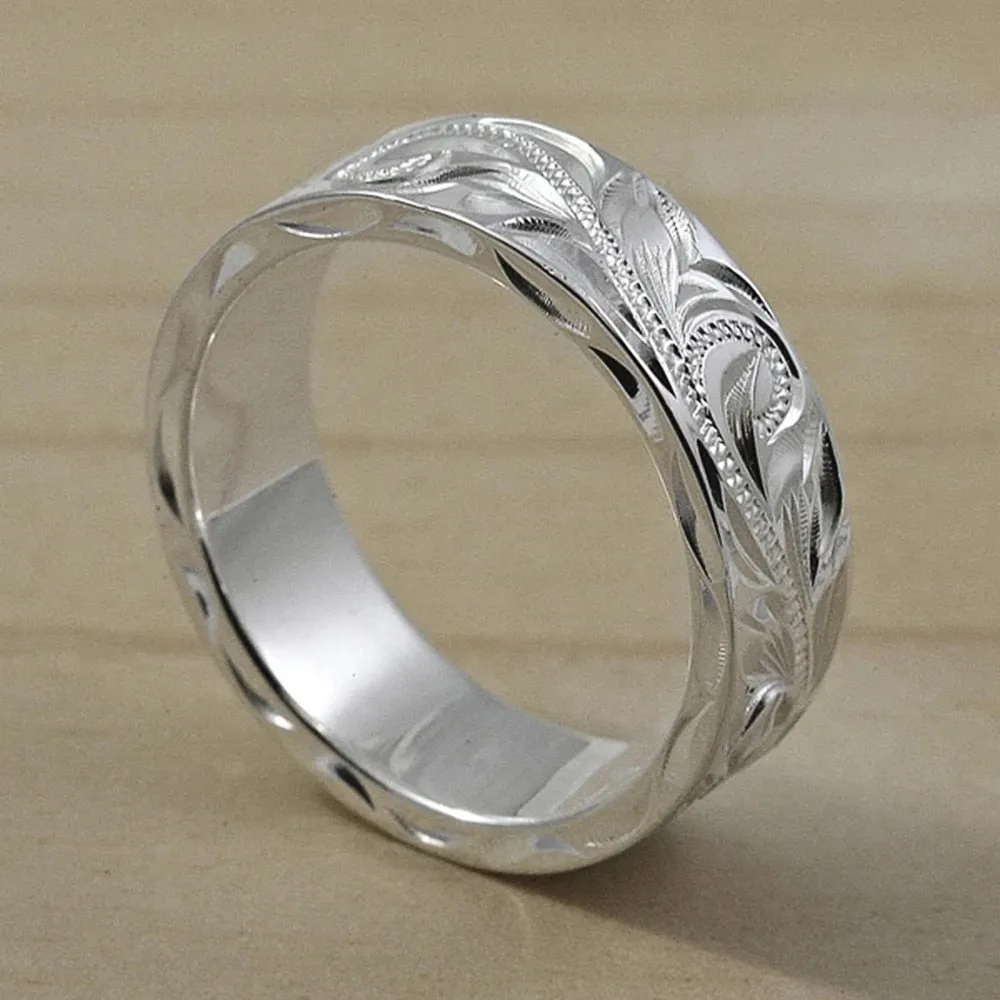 Trendy Jewelry Engraved Flower Leaf Band Ring for Lover with Zircon in Silver Color