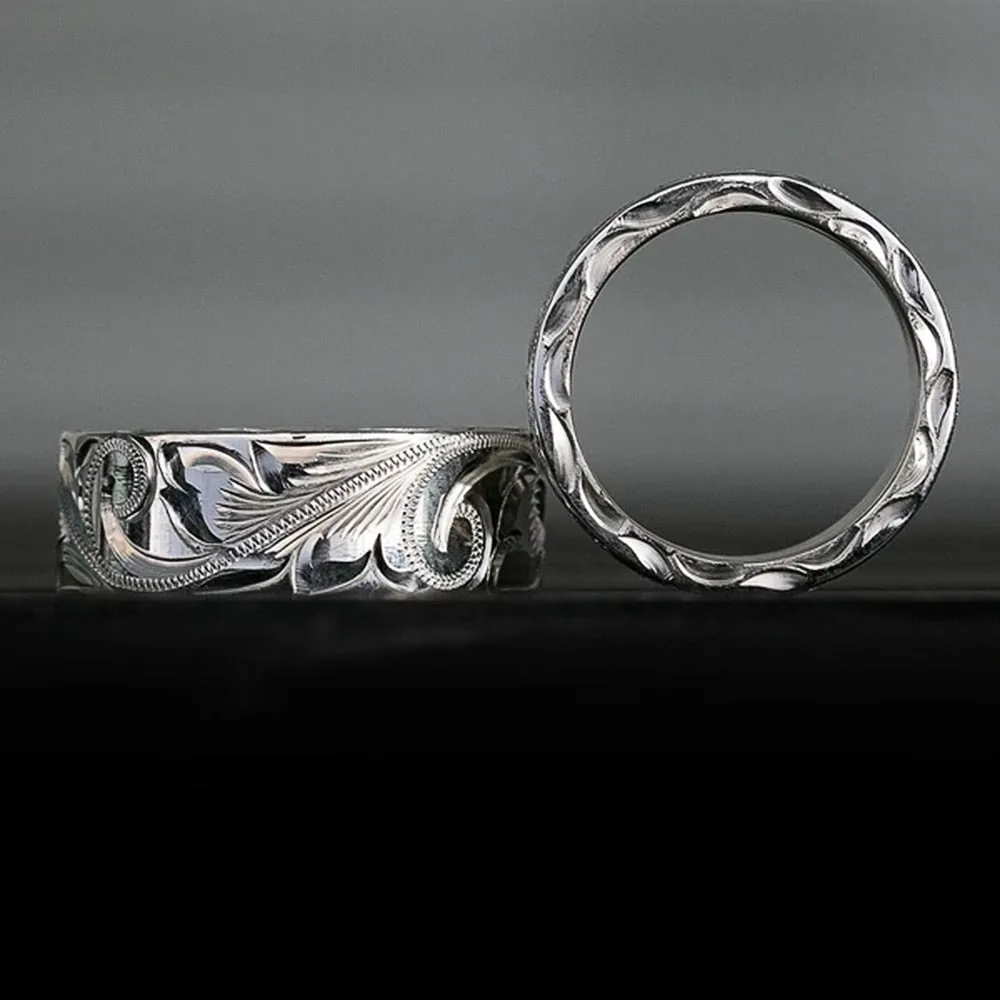 Trendy Jewelry Engraved Flower Leaf Band Ring for Lover with Zircon in Silver Color