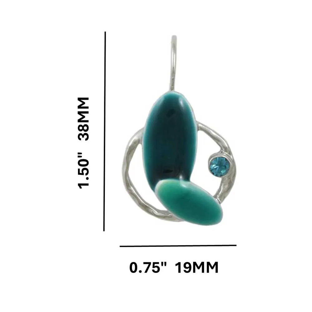 Turquoise Blue Enamel Ovals Crystal Pierced Earring - RSN332E