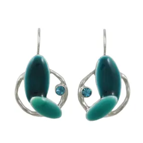 Turquoise Blue Enamel Ovals Crystal Pierced Earring - RSN332E