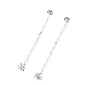 Two Wearing Rubik‘s Cube with Zircon Long Style Silver Drop Earrings for Women