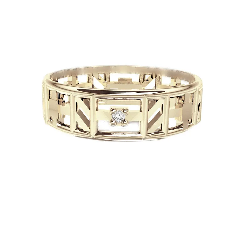 Unique Tartan Print Open Scottish Diamond Wedding Ring