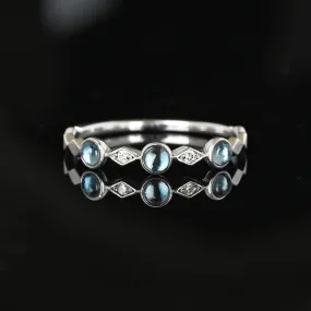 Vintage 10K White Gold Diamond Aquamarine Ring Band