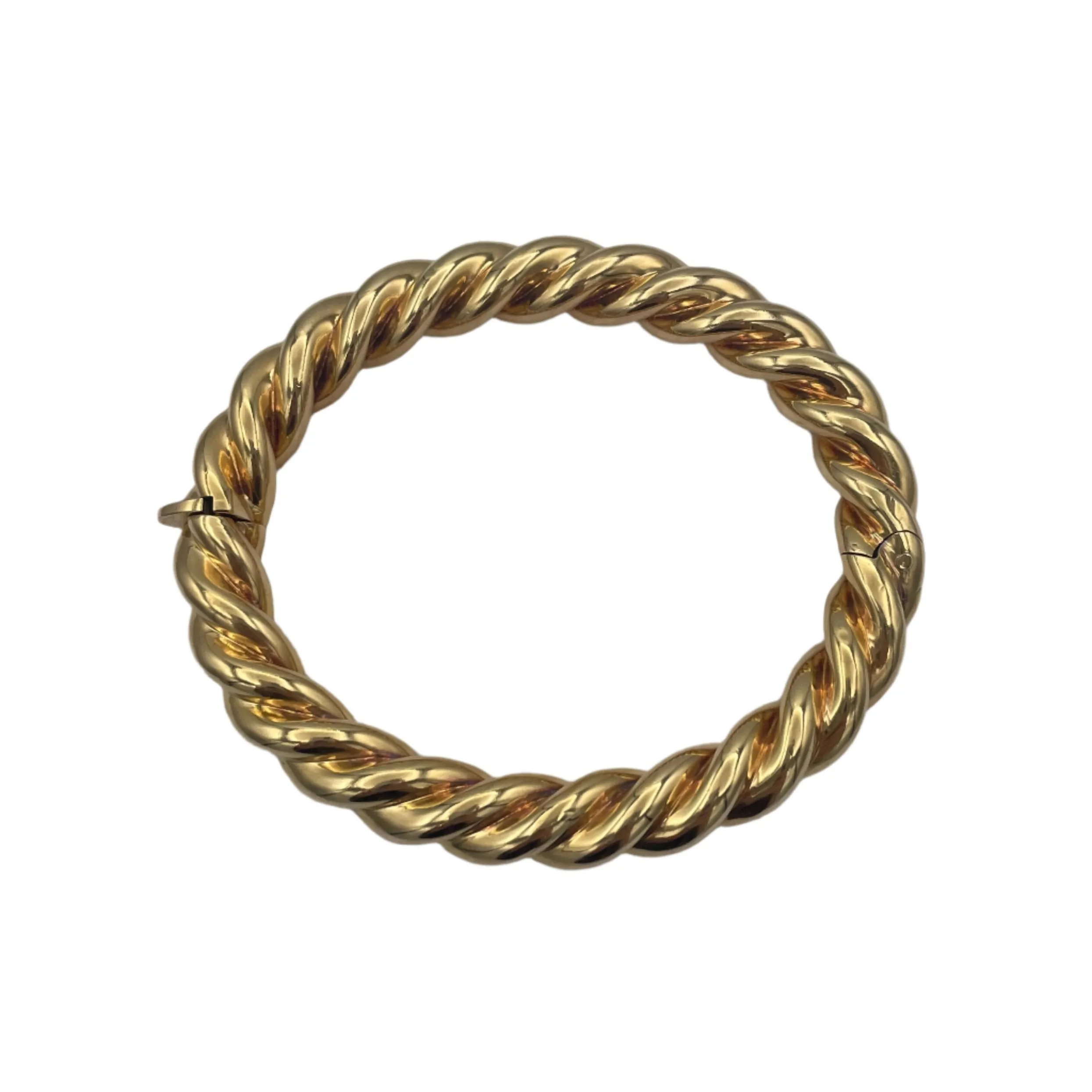 Vintage 18K Yellow Gold Rope Style Hinged Bangle Bracelet