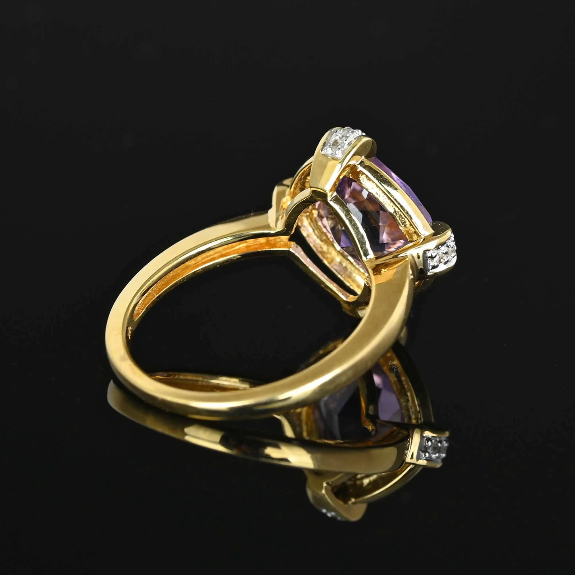 Vintage Cushion Checkerboard Cut Amethyst Ring