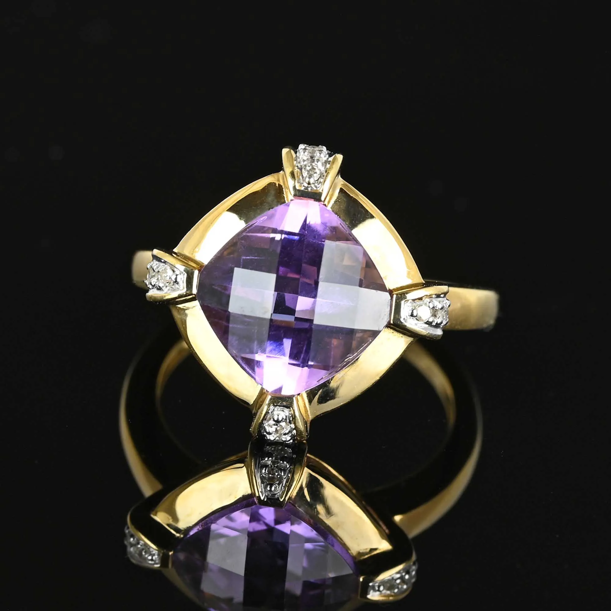 Vintage Cushion Checkerboard Cut Amethyst Ring