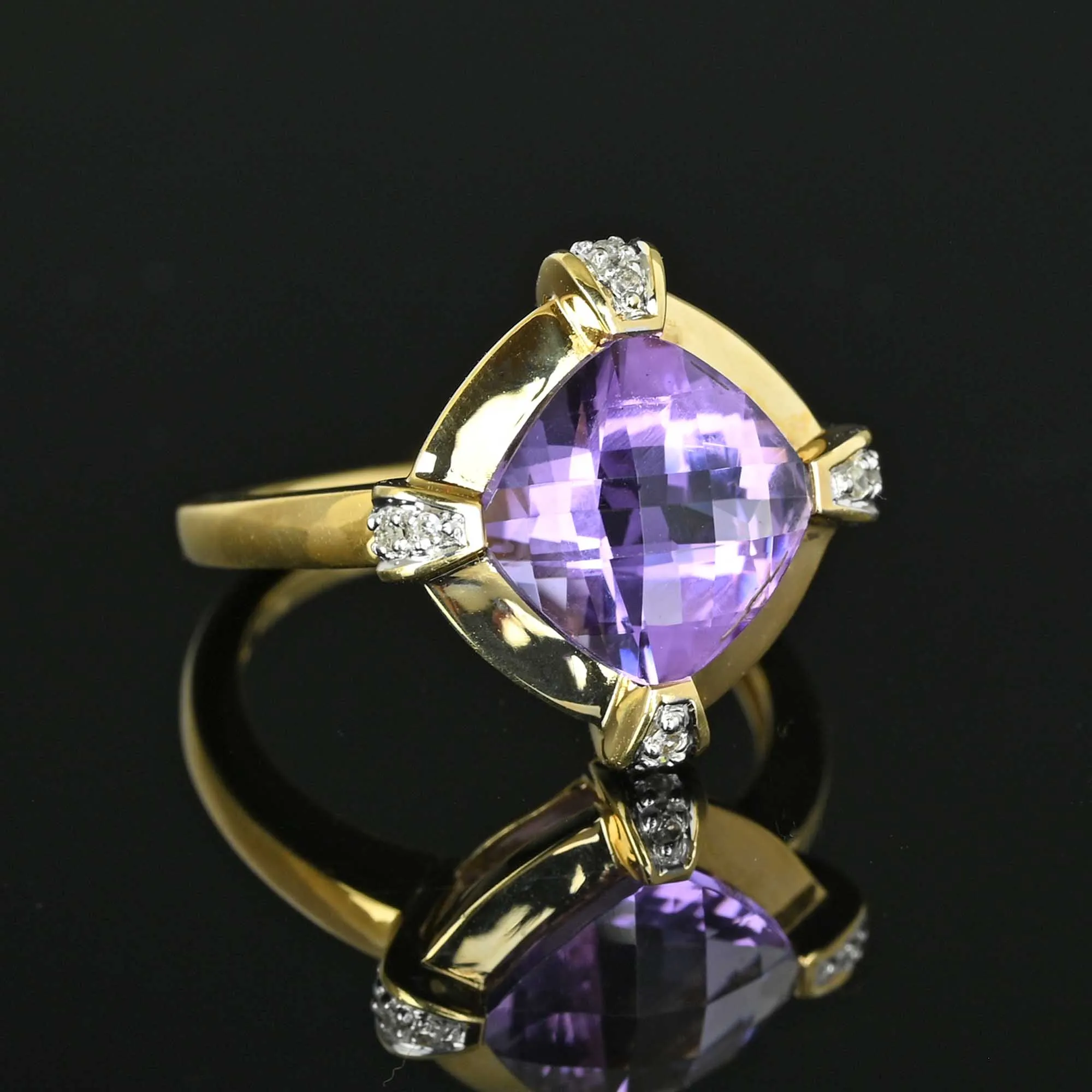 Vintage Cushion Checkerboard Cut Amethyst Ring