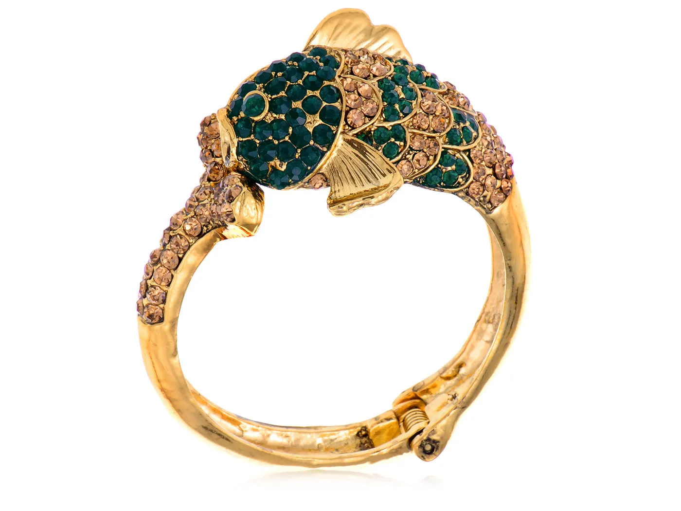 Vintage Emerald Topaz Koi Fish Cuff Bangle Bracelet