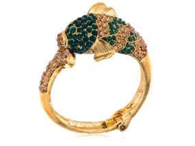 Vintage Emerald Topaz Koi Fish Cuff Bangle Bracelet