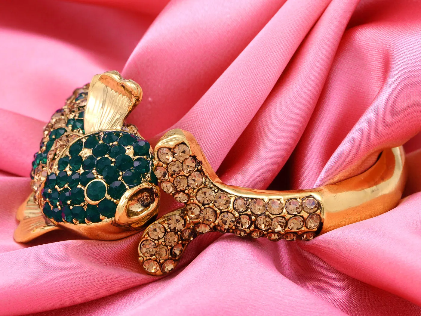 Vintage Emerald Topaz Koi Fish Cuff Bangle Bracelet