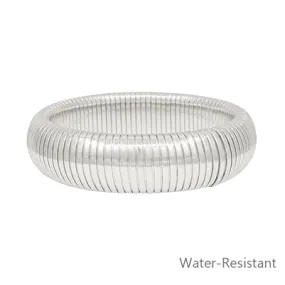 Water-Resistant Silver Ribbed Metal Stretch Bracelet